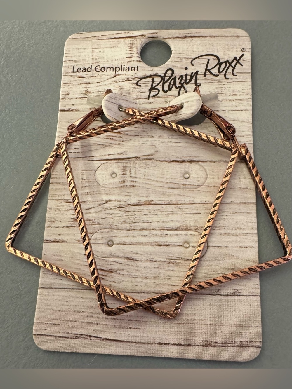 Blazin Roxx Twisted Hexagon Hoop Earrings - Rose Gold Tone textured statement